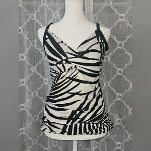 Calvin Klein Black and White Palm Leaf Swim Tankini Top - Size XL